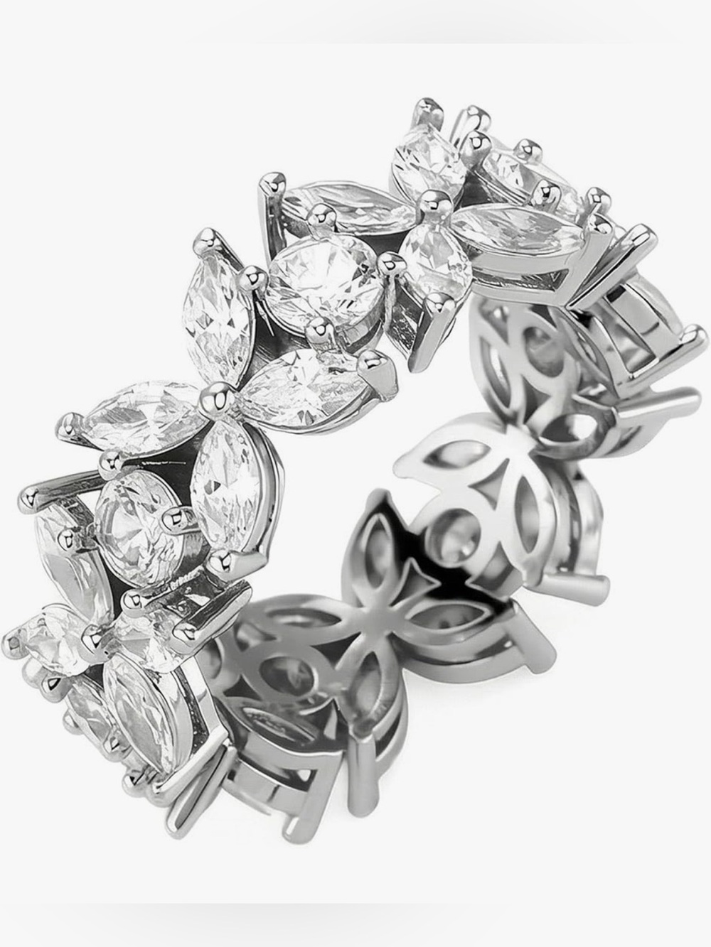 Beautiful Nordstrom silver topaz flower wide band ring size 8